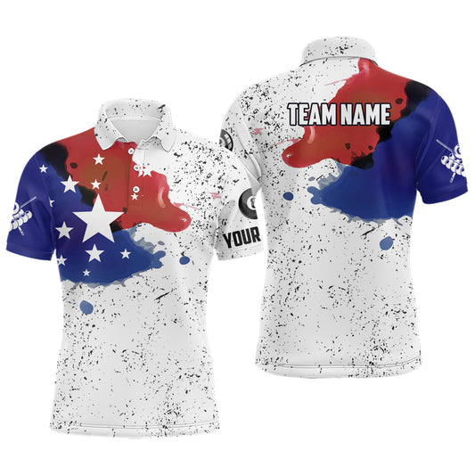 Personalized Grunge Style American Flag Billiard Men Polo Shirts, Patriotic Billiard Shirts TDM0715