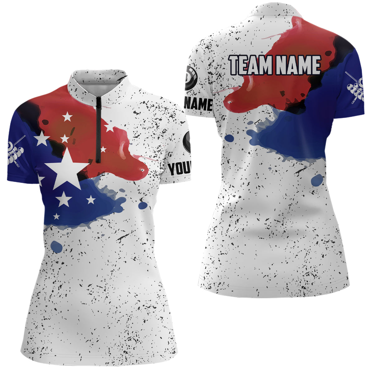 Custom Grunge Style American Flag Billiard Women Quarter-Zip Shirt Patriotic Billiard Shirts TDM0715