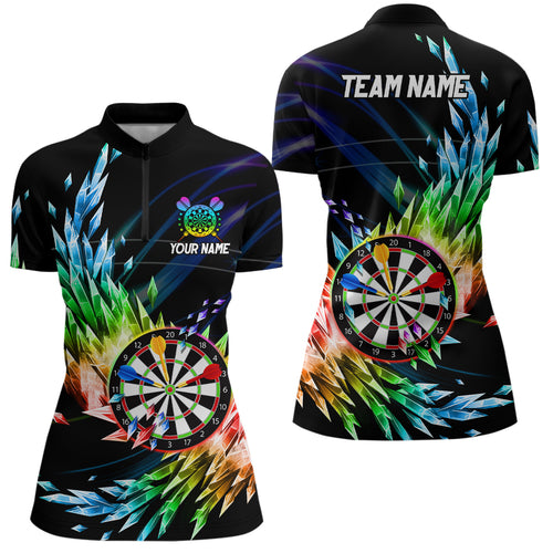 3D Colorful Frozen Ice Women Darts Quarter-Zip Shirts Custom Dartboard Darts Attire Jerseys TDM1431