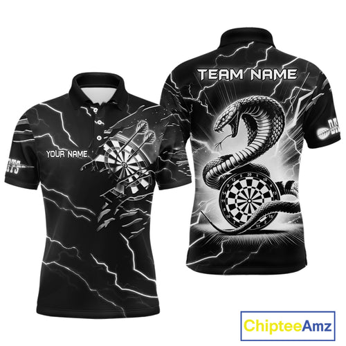 Custom Men's Dart Shirt – Black & White Lightning Cobra Design – Personalized Dart Team Jersey TDM3882