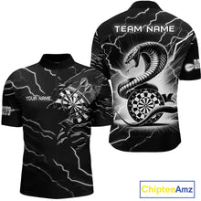 Load image into Gallery viewer, Custom Men&#39;s Dart Shirt – Black &amp; White Lightning Cobra Design – Personalized Dart Team Jersey TDM3882
