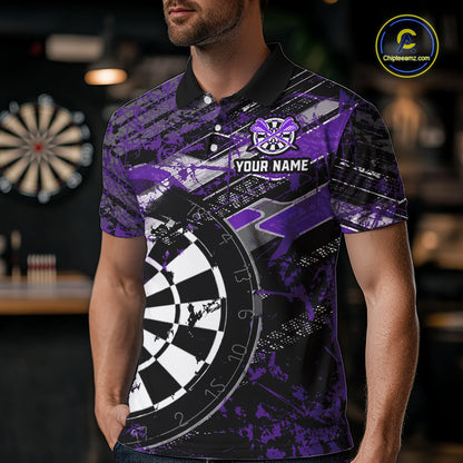 Personalized Purple Splatter Grunge Darts Shirt For Men Custom Darts Jersey Team Polo & 1/4 Zip TDM6486