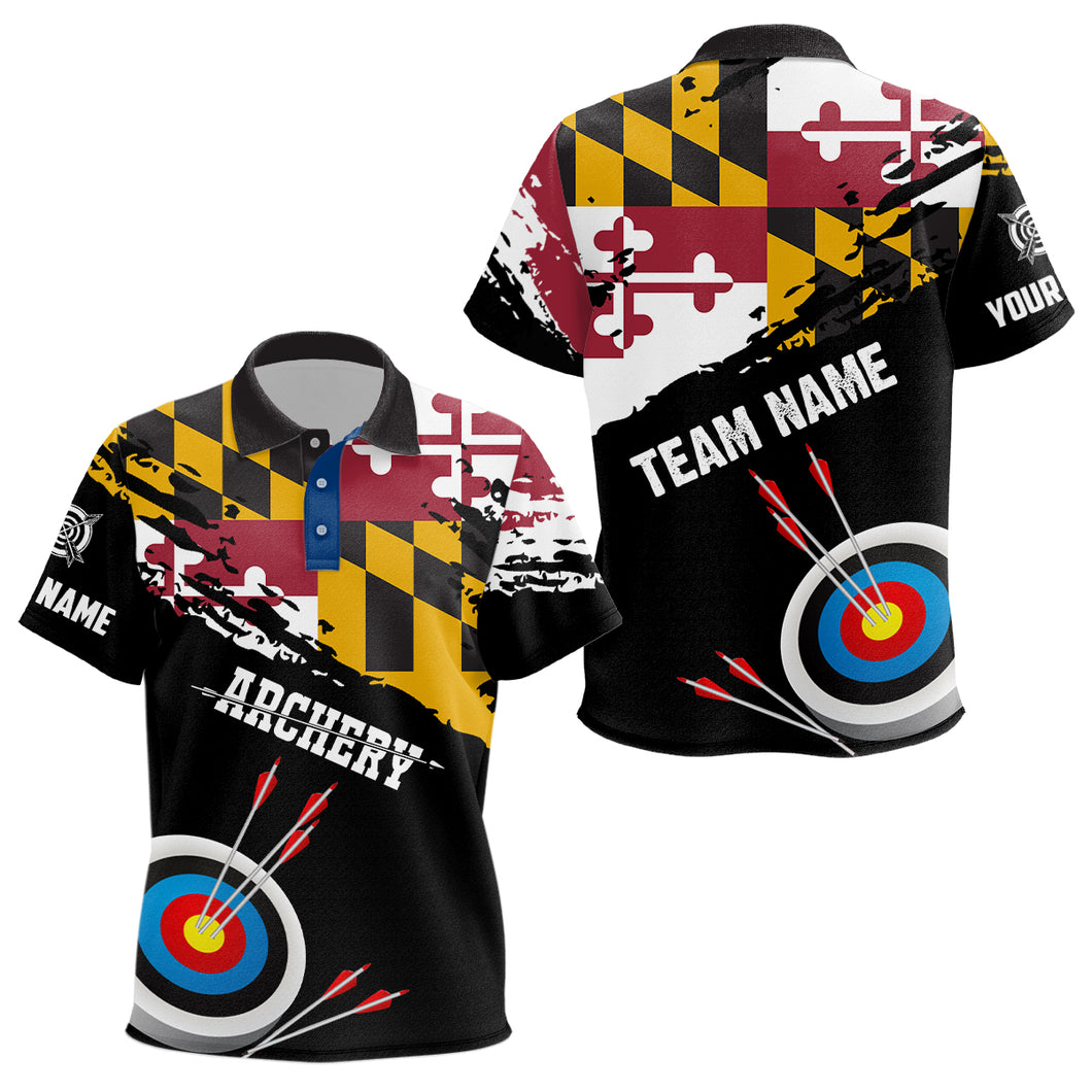 Custom Grunge Maryland Flag Archery Shirts For Kid, Patriotic Archery Jersey 3D Target Shirts TDM1799