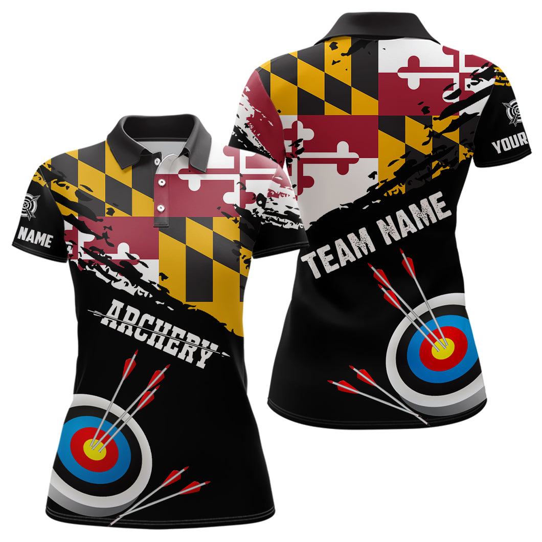 Custom Grunge Maryland Flag Archery Shirts For Women, Patriotic Archery Jersey 3D Target Shirts TDM1799