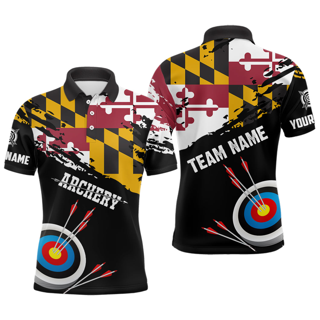 Custom Grunge Maryland Flag Archery Shirts For Men, Patriotic Archery Jersey 3D Target Shirts TDM1799