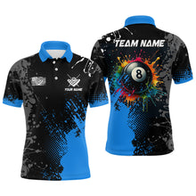 Load image into Gallery viewer, Personalized Grunge Paint Colorful 8 Ball Pool Billiard Shirts For Men Custom Billiard Jersey |Blue TDM2196