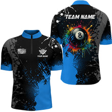 Load image into Gallery viewer, Personalized Grunge Paint Colorful 8 Ball Pool Billiard Shirts For Men Custom Billiard Jersey |Blue TDM2196