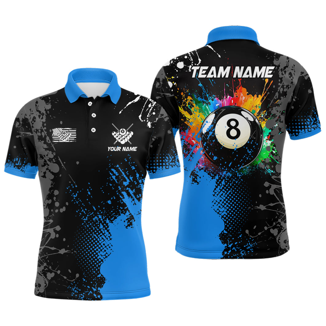 Personalized Paint Colorful 8 Ball Pool Billiard Shirts For Men Custom Blue Grunge Billiard Jerseys TDM2195