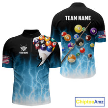 Load image into Gallery viewer, Blue Billiard Jersey For Men Custom Thunder Lightning 3D Pool Balls Team Jersey Polo &amp; 1/4 Zip TDM4561
