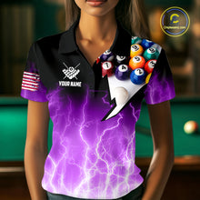 Load image into Gallery viewer, Purple Billiard Jersey For Women Custom Thunder Lightning 3D Pool Balls Team Jersey Polo &amp; 1/4 Zip TDM4563