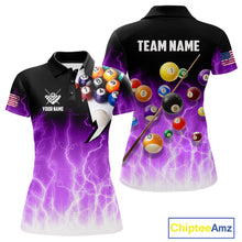 Load image into Gallery viewer, Purple Billiard Jersey For Women Custom Thunder Lightning 3D Pool Balls Team Jersey Polo &amp; 1/4 Zip TDM4563