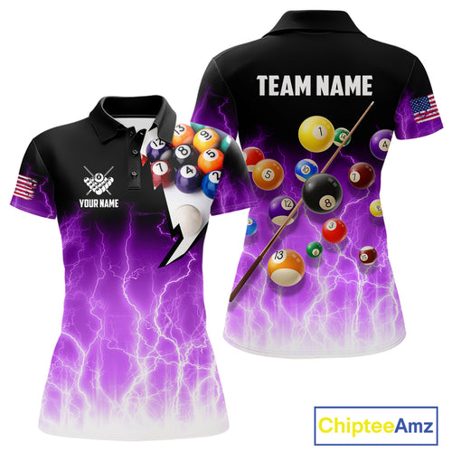 Purple Billiard Jersey For Women Custom Thunder Lightning 3D Pool Balls Team Jersey Polo & 1/4 Zip TDM4563