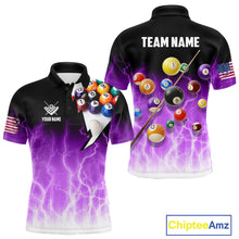 Load image into Gallery viewer, Purple Billiard Jersey For Men Custom Thunder Lightning 3D Pool Balls Team Jersey Polo &amp; 1/4 Zip TDM4563