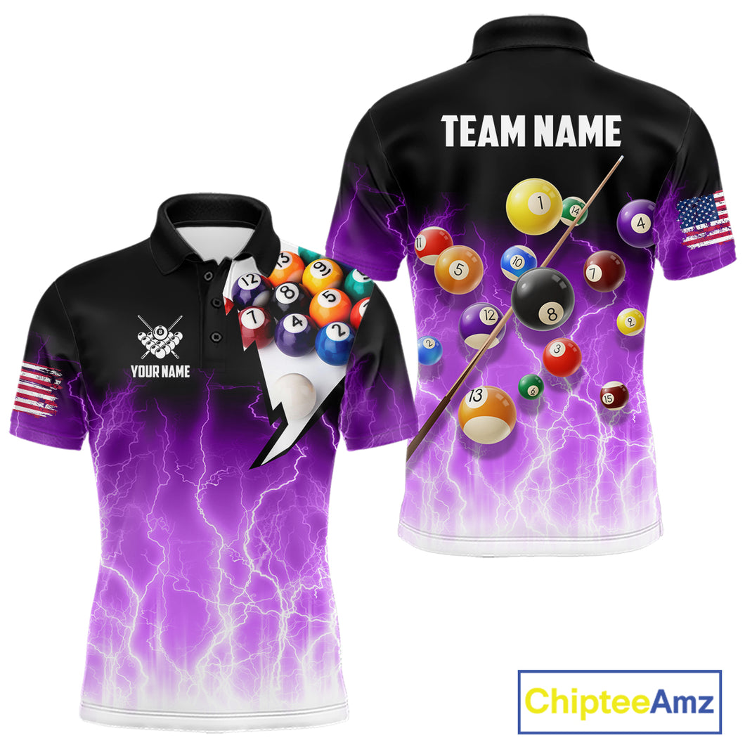Purple Billiard Jersey For Men Custom Thunder Lightning 3D Pool Balls Team Jersey Polo & 1/4 Zip TDM4563