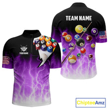 Load image into Gallery viewer, Purple Billiard Jersey For Men Custom Thunder Lightning 3D Pool Balls Team Jersey Polo &amp; 1/4 Zip TDM4563