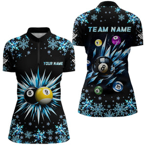 Personalized Snowflake 8 Ball & 9 Ball Billiard Shirts For Women Custom Funny Icy Billiard Jerseys TDM2466