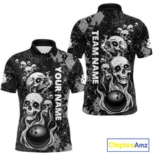 Load image into Gallery viewer, Black Grey Grunge Argyle Skull Bowling Shirt For Men Custom Bowling Team Jersey Polo &amp; 1/4 Zip TDM4773