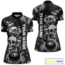 Load image into Gallery viewer, Black Grey Grunge Argyle Skull Bowling Shirt For Women Custom Bowling Team Jersey Polo &amp; 1/4 Zip TDM4773