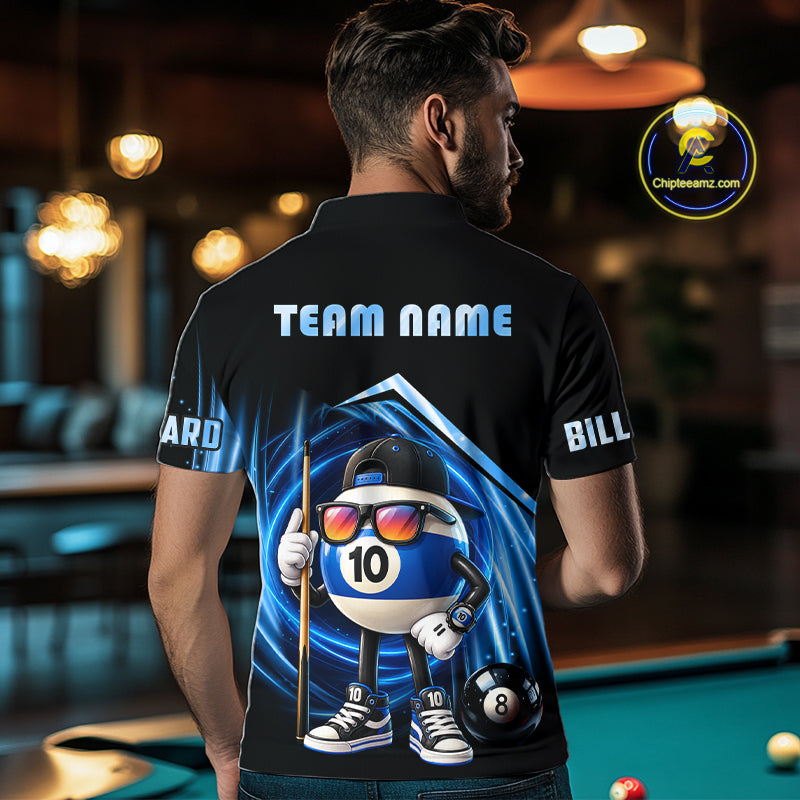 Blue Funny 10 Ball Billiard Shirt For Men Custom Pool Team Shirt, Billiard Jersey Polo & 1/4 Zip TDM7841