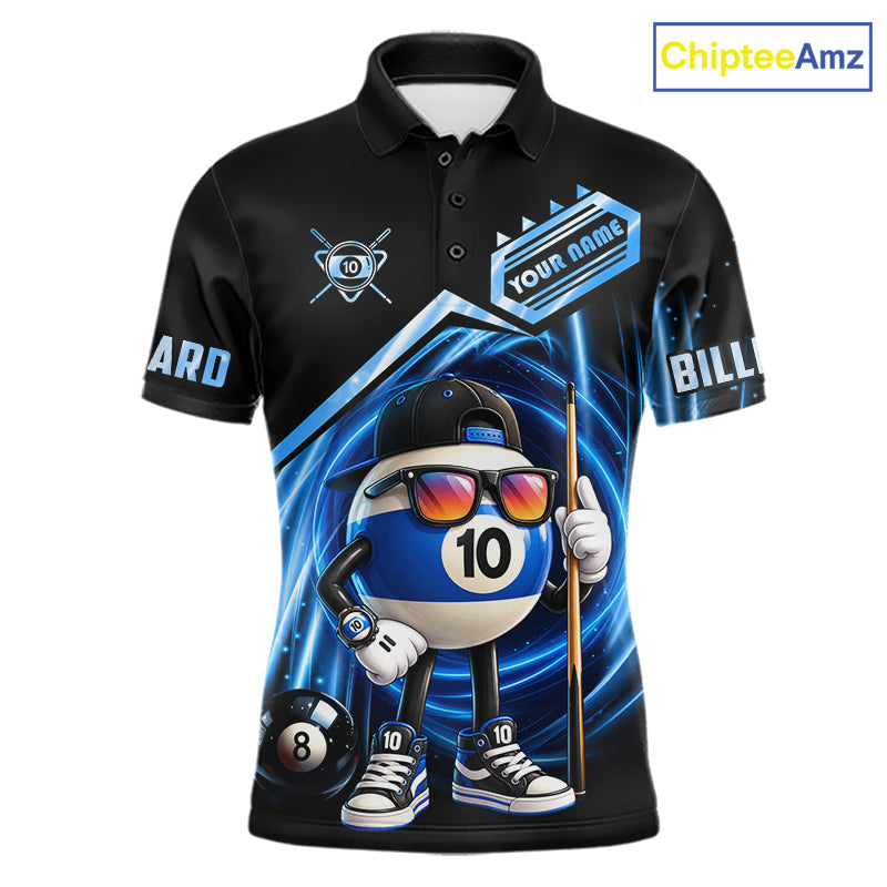 Blue Funny 10 Ball Billiard Shirt For Men Custom Pool Team Shirt, Billiard Jersey Polo & 1/4 Zip TDM7841