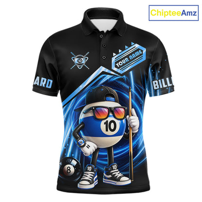 Blue Funny 10 Ball Billiard Shirt For Men Custom Pool Team Shirt, Billiard Jersey Polo & 1/4 Zip TDM7841