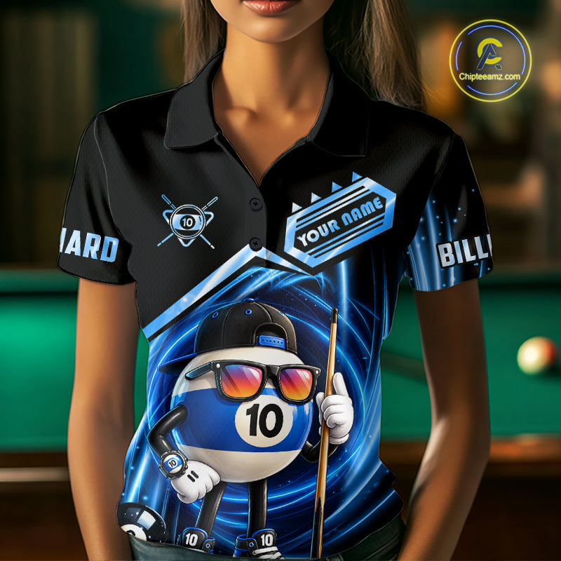 Blue Funny 10 Ball Billiard Shirt For Women Custom Pool Team Shirt, Billiard Jersey Polo & 1/4 Zip TDM7841