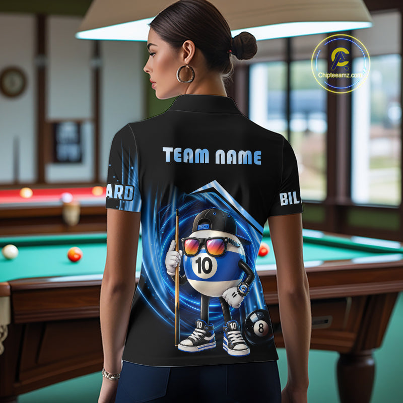 Blue Funny 10 Ball Billiard Shirt For Women Custom Pool Team Shirt, Billiard Jersey Polo & 1/4 Zip TDM7841