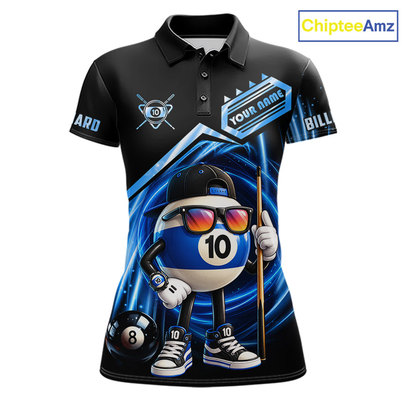 Blue Funny 10 Ball Billiard Shirt For Women Custom Pool Team Shirt, Billiard Jersey Polo & 1/4 Zip TDM7841