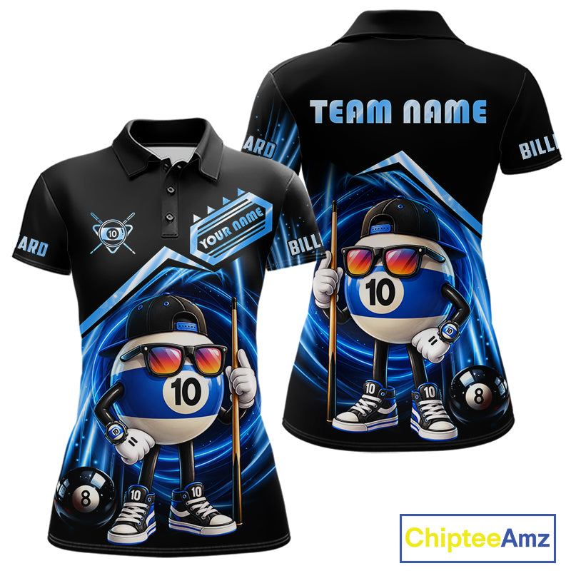 Blue Funny 10 Ball Billiard Shirt For Women Custom Pool Team Shirt, Billiard Jersey Polo & 1/4 Zip TDM7841