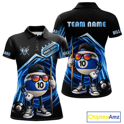 Blue Funny 10 Ball Billiard Shirt For Women Custom Pool Team Shirt, Billiard Jersey Polo & 1/4 Zip TDM7841