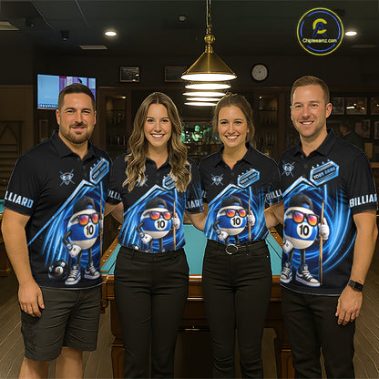 Blue Funny 10 Ball Billiard Shirt For Men Custom Pool Team Shirt, Billiard Jersey Polo & 1/4 Zip TDM7841