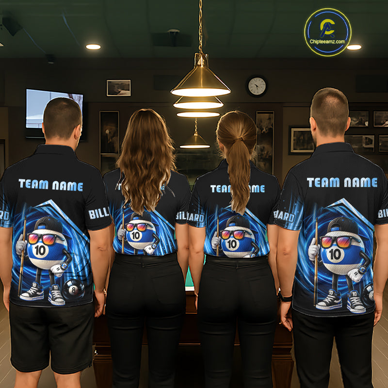 Blue Funny 10 Ball Billiard Shirt For Men Custom Pool Team Shirt, Billiard Jersey Polo & 1/4 Zip TDM7841