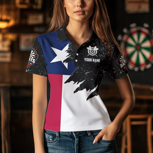 Personalized Texas Flag Grunge Women Darts Polo & Quarter-Zip Shirts, Patriotic Dart Jerseys Uniform TDM3416