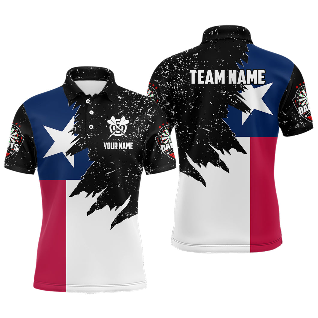 Personalized Texas Flag Grunge Men Darts Polo & Quarter-Zip Shirts, Patriotic Dart Jerseys Uniform TDM3416