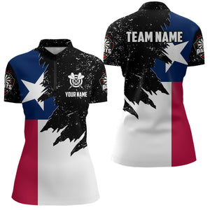 Personalized Texas Flag Grunge Women Darts Polo & Quarter-Zip Shirts, Patriotic Dart Jerseys Uniform TDM3416