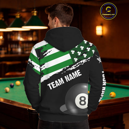 Personalized US Flag St Patrick Day Billiard Hoodie Custom Luckiest Shamrock 8 Ball Hoodie TDM5707