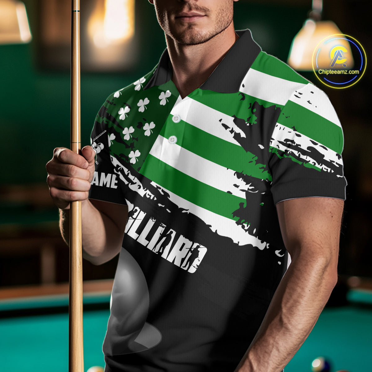 Personalized US Flag St Patrick Day Billiard Shirt For Men, Luckiest Shamrock 8 Ball Pool Jersey TDM5707