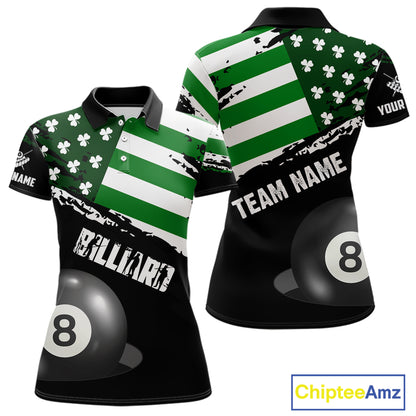 Personalized US Flag St Patrick Day Billiard Shirt For Women, Luckiest Shamrock 8 Ball Pool Jersey TDM5707