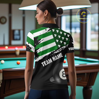 Personalized US Flag St Patrick Day Billiard Shirt For Women, Luckiest Shamrock 8 Ball Pool Jersey TDM5707