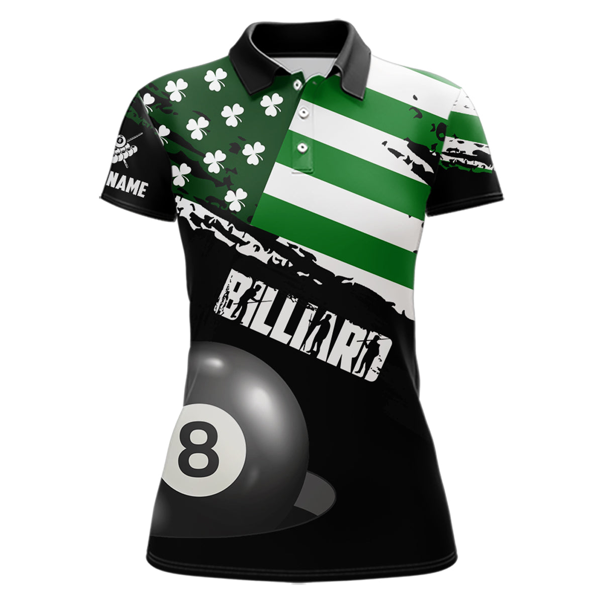 Personalized US Flag St Patrick Day Billiard Shirt For Women, Luckiest Shamrock 8 Ball Pool Jersey TDM5707