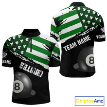 Load image into Gallery viewer, Personalized US Flag St Patrick Day Billiard Shirt For Men, Luckiest Shamrock 8 Ball Pool Jersey TDM5707
