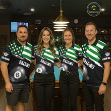 Load image into Gallery viewer, Personalized US Flag St Patrick Day Billiard Shirt For Men, Luckiest Shamrock 8 Ball Pool Jersey TDM5707