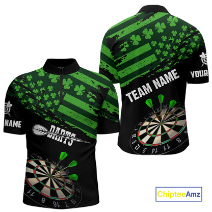 Personalized US Flag St Patrick Day Dart Shirts For Men Custom Luckiest Shamrock Darts Jerseys TDM5709