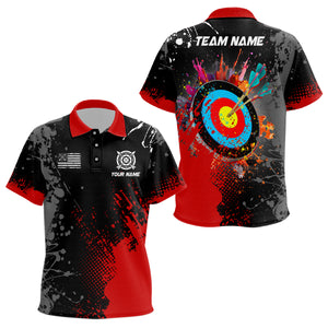 Personalized Paint Red 3D Target Archery Polo Shirts For Kid Custom Name Archery Jerseys Attire TDM1101