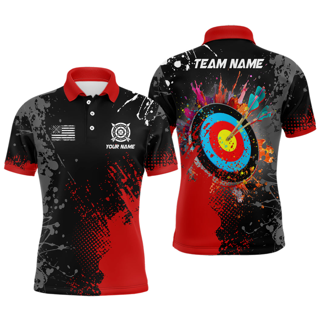 Personalized Paint Red 3D Target Archery Polo Shirts For Men Custom Name Archery Jerseys Attire TDM1101