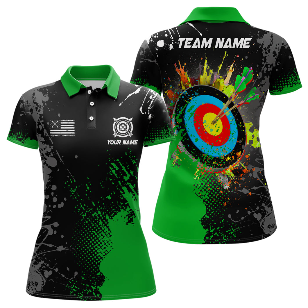 Personalized Paint Green 3D Target Archery Polo Shirts For Women Custom Name Archery Jerseys Attire TDM1103
