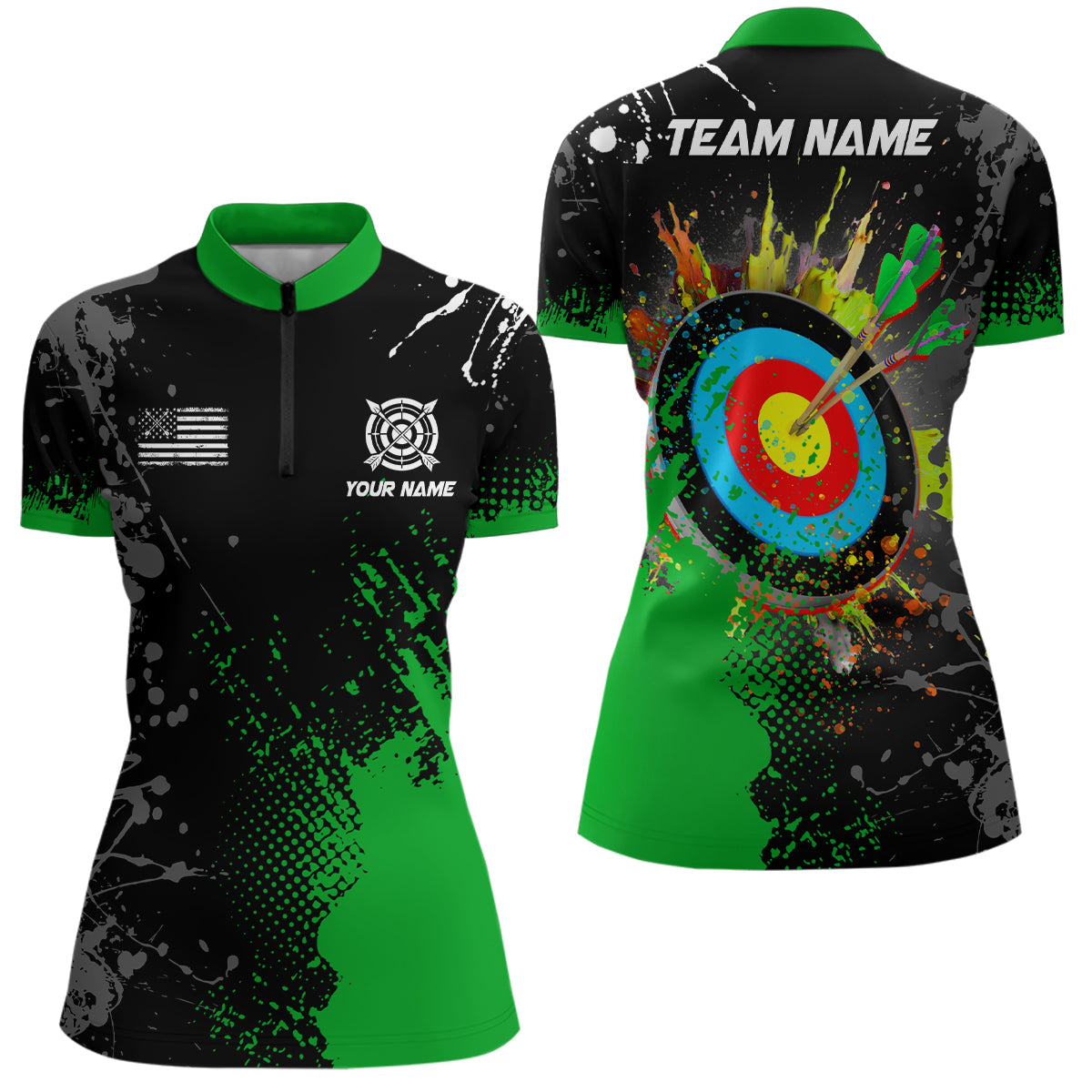 Personalized Paint Green 3D Target Archery Women Quarter-Zip Shirts, Archery Jerseys Attires TDM1103