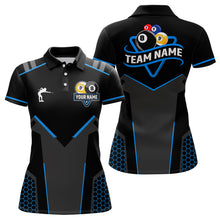 Load image into Gallery viewer, Personalized 8 Ball &amp; 9 Ball Pool Billiard Polo, 1/4 Zip For Women Custom Team Billiard Jerseys |Blue TDM3547