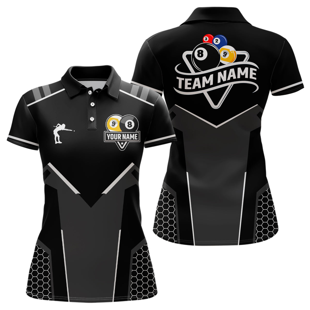 Personalized 8 Ball & 9 Ball Pool Billiard Polo, 1/4 Zip For Women Custom Team Billiard Jersey |White TDM3547