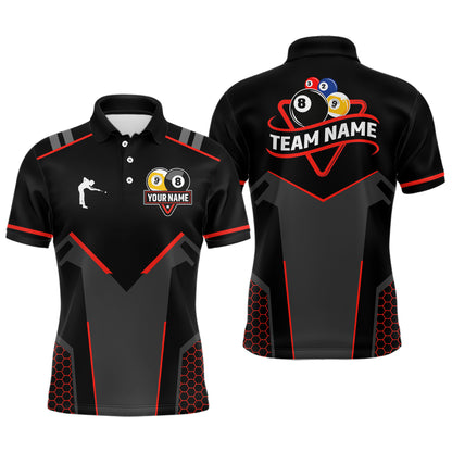 Personalized Billiard 8 Ball & 9 Ball Pool Polo, 1/4 Zip For Men Custom Team Billiard Jerseys |Red TDM3547